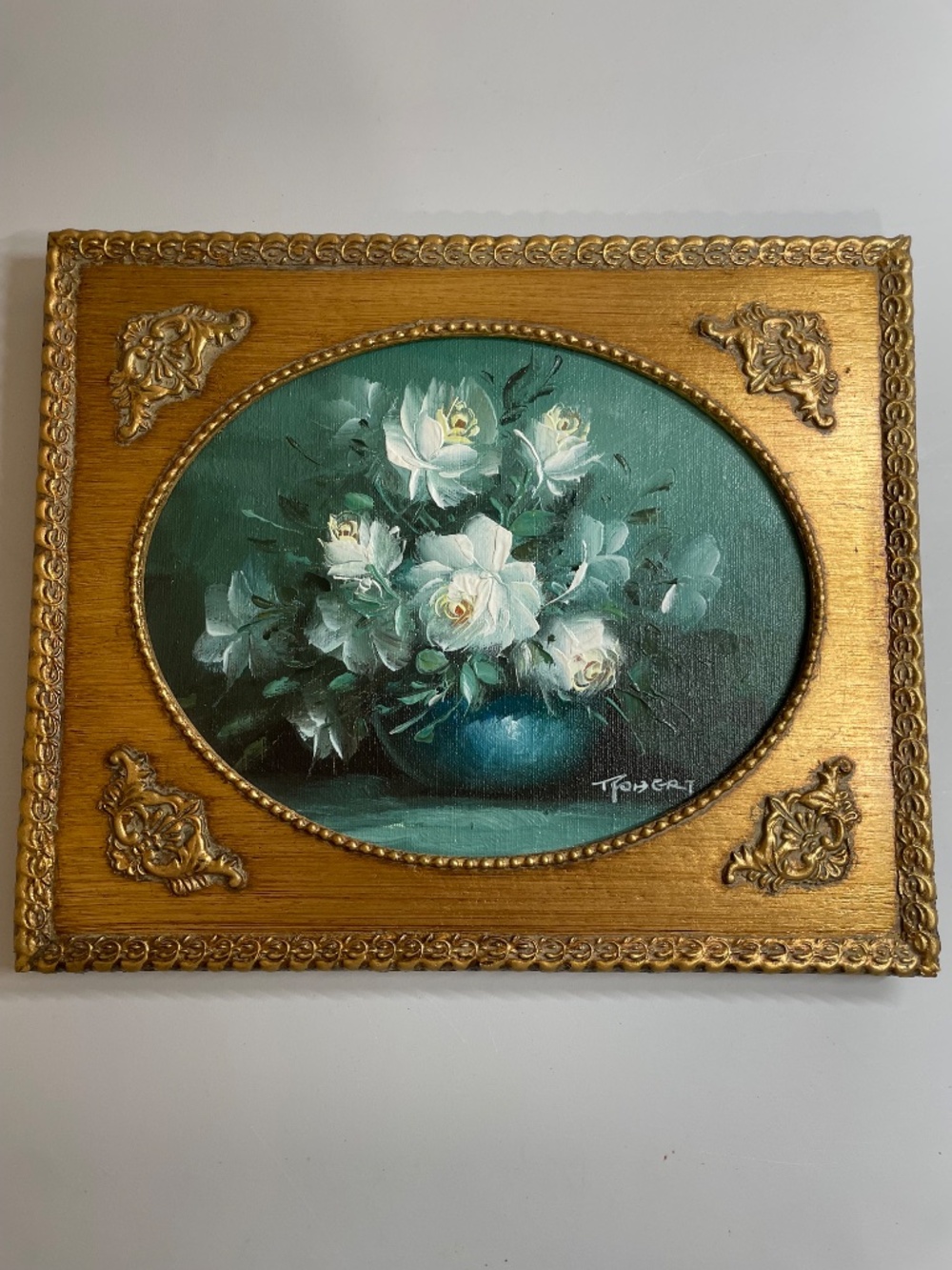 Vintage Robert Cox Signed Original Floral Oil Painting In Ornate Gilt Frame 8x10